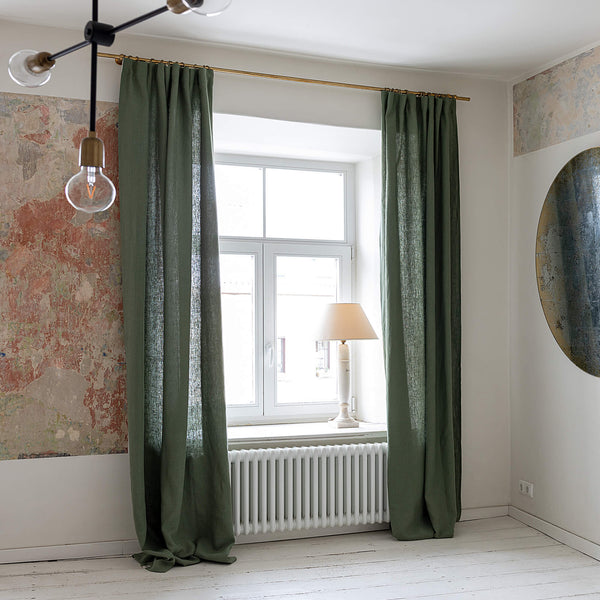 Our moss green linen curtains are designed and made to give your home a unique and timeless charm, and no matter the style of your home, linen can fit into any interior.