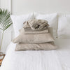 Crafted from premium-quality natural linen, each set includes a sumptuously soft fitted sheet, a generously sized flat sheet, and two pillowcases of your preference, allowing you to tailor your bedding to your personal taste.