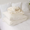 Off white linen sheets will grant luxurious comfort and will give your bed new elegant look.Crafted to elevate your sleeping experience, each set includes soft fitted sheet, a flat sheet and two pillowcases.