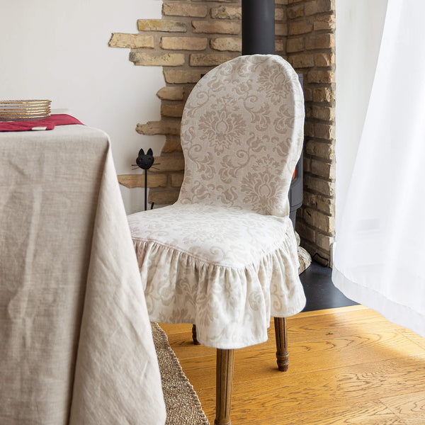 Our royal floral pattern linen chair slipcovers offer both practicality and aesthetic appeal.