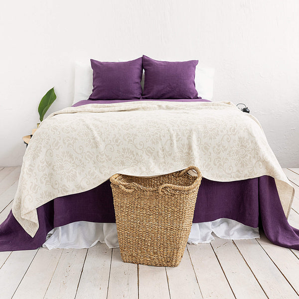 Royal Floral pattern linen throw crafted from a softened natural linen, adds a warmth and style to any bedroom decor.Whether you choose to drape it as a bed throw or wrap yourself in its soft embrace on chilly evenings, this versatile blanket offers both functionality and elegance.