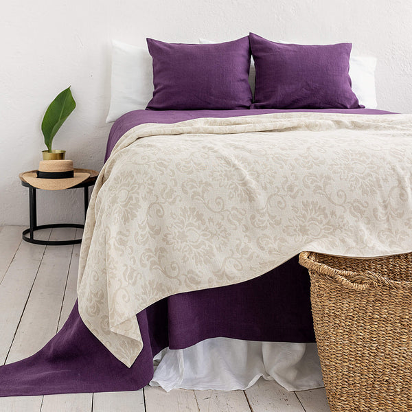 Royal Floral pattern linen throw crafted from a softened natural linen, adds a warmth and style to any bedroom decor.Whether you choose to drape it as a bed throw or wrap yourself in its soft embrace on chilly evenings, this versatile blanket offers both functionality and elegance.