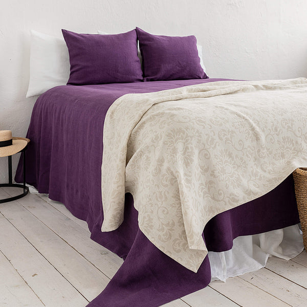 Royal Floral pattern linen throw crafted from a softened natural linen, adds a warmth and style to any bedroom decor.Whether you choose to drape it as a bed throw or wrap yourself in its soft embrace on chilly evenings, this versatile blanket offers both functionality and elegance.