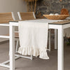 Give your table a touch of distinction and decoration with our striped linen table runner with ruffle. Use the table runner on its own or combine it with a linen tablecloth, placemats or napkins.