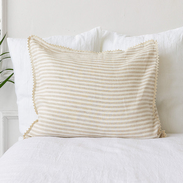 Our striped linen pillows will add a touch of elegance and style to your bedroom.