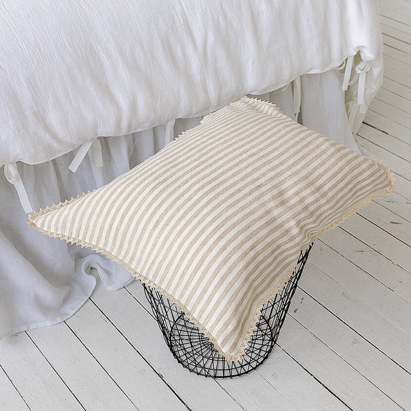 Our striped linen pillows will add a touch of elegance and style to your bedroom.