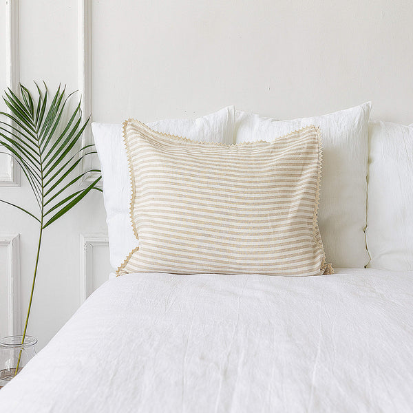 Our striped linen pillows will add a touch of elegance and style to your bedroom.