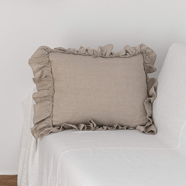 The linen pillowcases are made from softened linen with ruffles.Pillowcases can easily decorate and refresh any home, but this type of pillowcase is particularly suitable for natural, Scandinavian or country-style interiors.