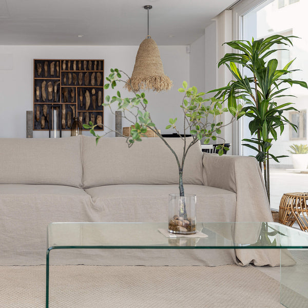 This natural linen cover enhance your decor, but it also serves as a shield against the playful antics of your beloved pets, safeguarding your couch from any potential damage.