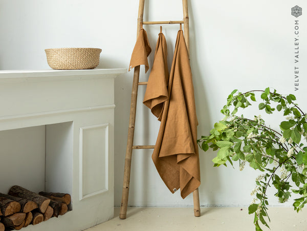 Mustard brown linen towel - Velvet Valley