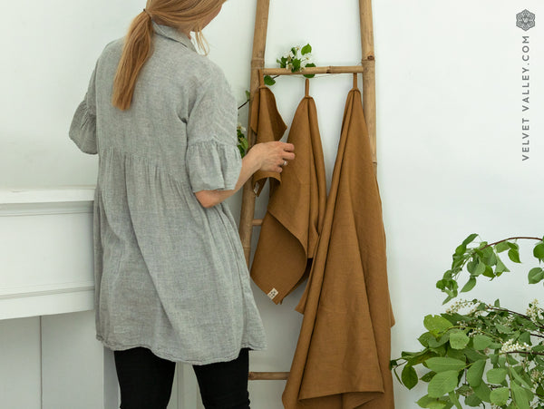 Mustard brown linen towel - Velvet Valley