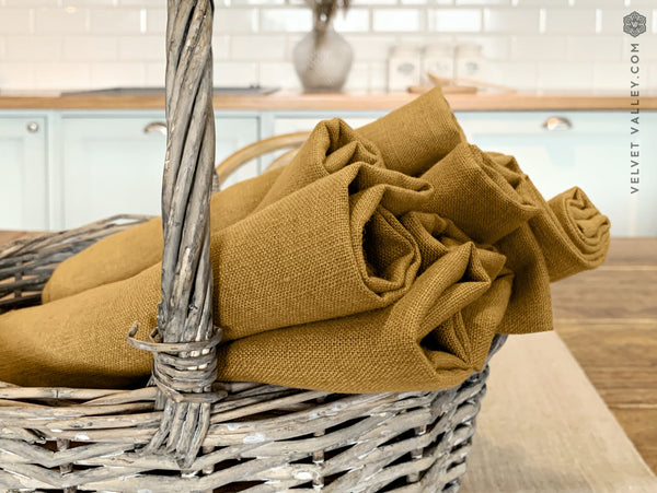Linen mustard brown napkin set: 4, 6, 8, 10, 12 napkins - Velvet Valley