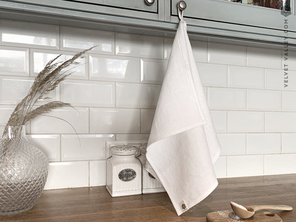 Linen optical white tea towel - Velvet Valley