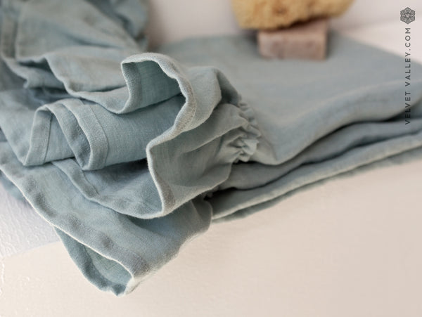 Linen duck egg blue ruffled towel - Velvet Valley
