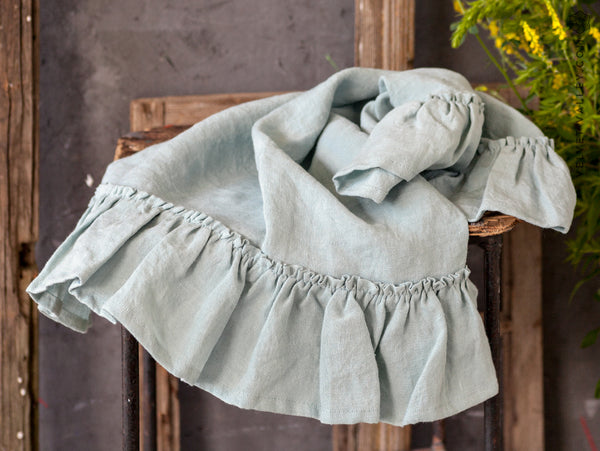 Linen duck egg blue ruffled towel - Velvet Valley