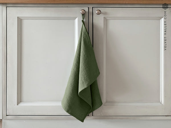 Linen moss green tea towel - Velvet Valley
