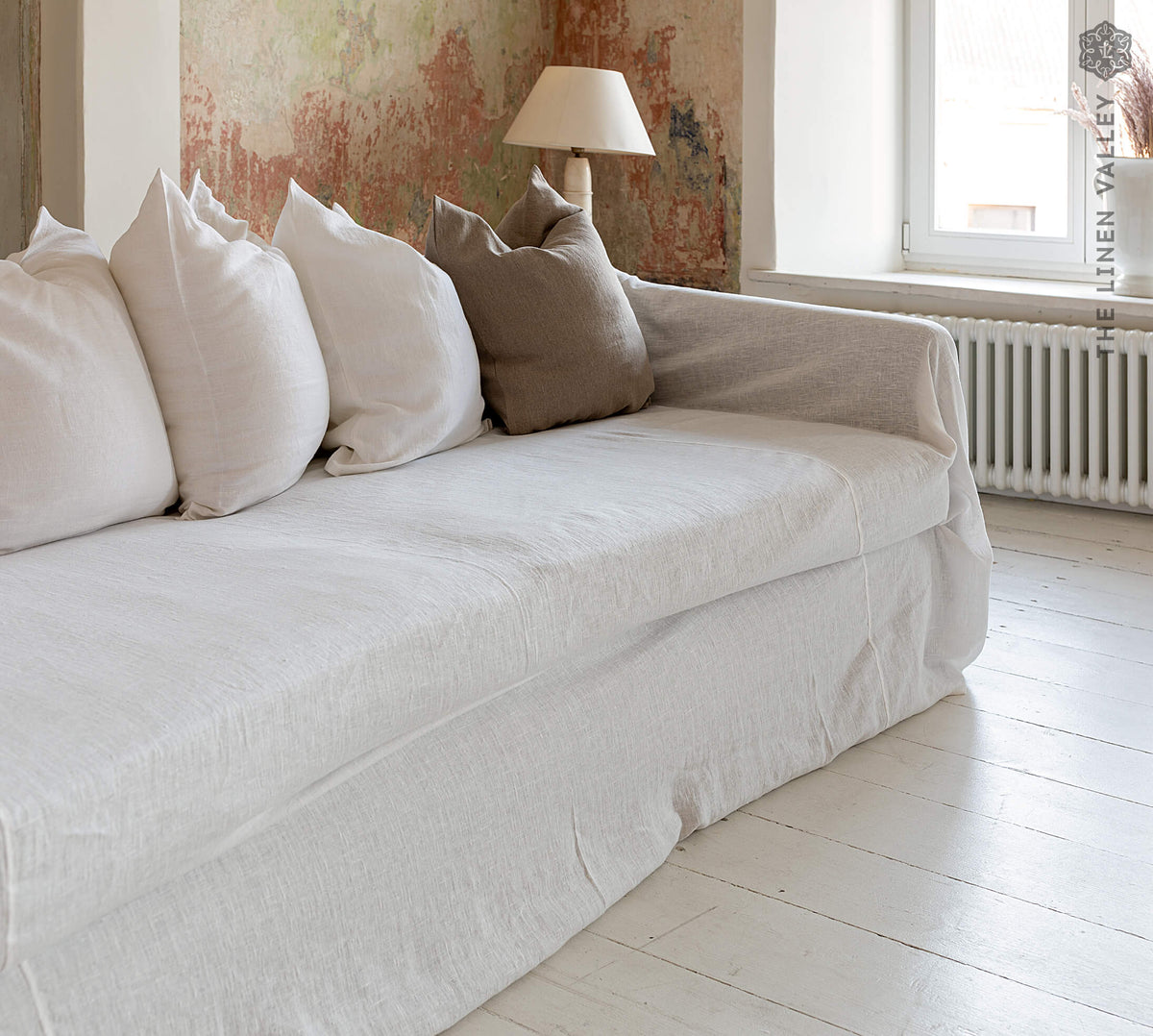 ANTIQUE WHITE linen couch cover