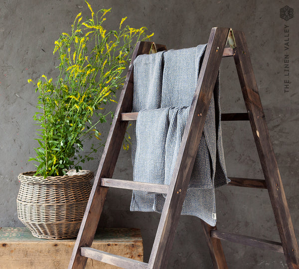 Blue Melange Linen Towel And Set