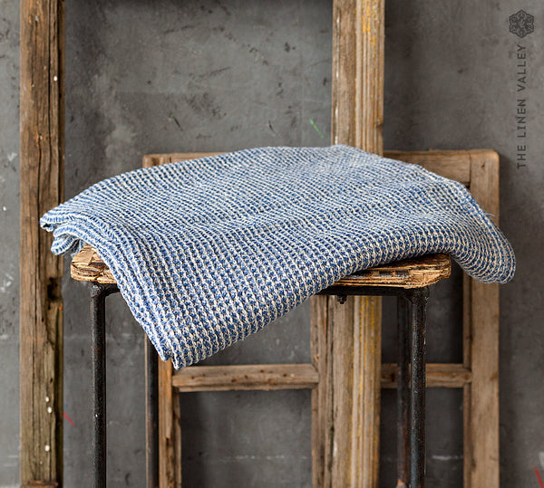 Blue Melange Linen Towel And Set