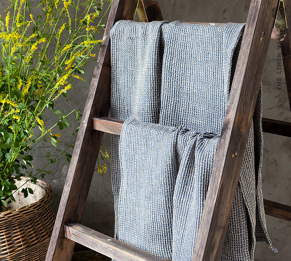 Blue Melange Linen Towel And Set