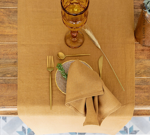 Mustard Brown Linen Table Runner