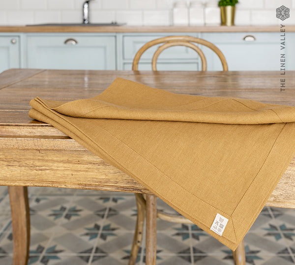 Mustard Brown Linen Table Runner