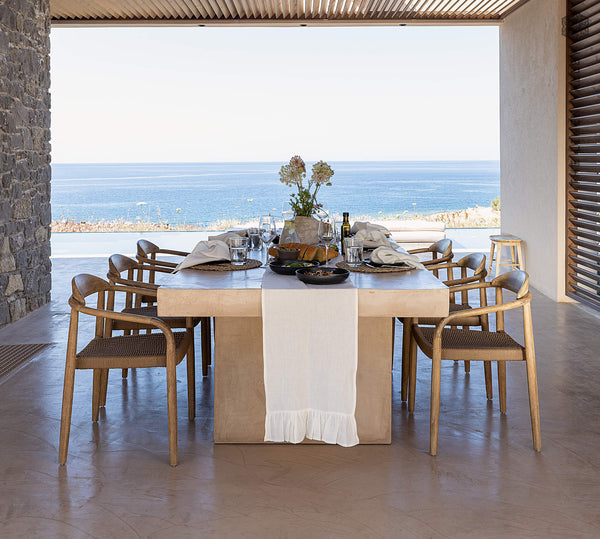 Off White Linen Table Runner with Ruffle