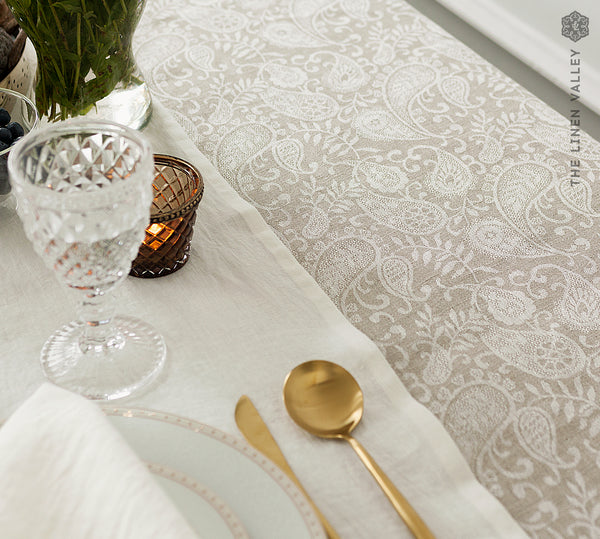 Natural Linen Floral Pattern Tablecloth