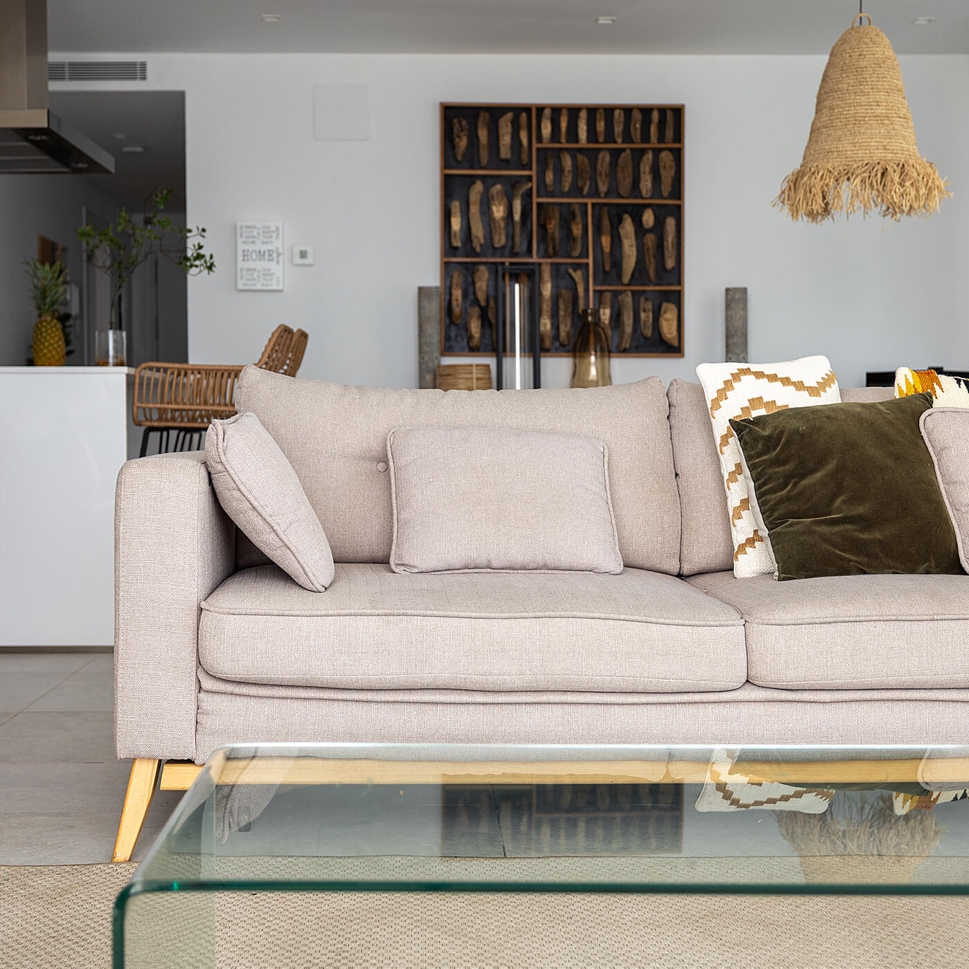 Sofa before the linen couch cover