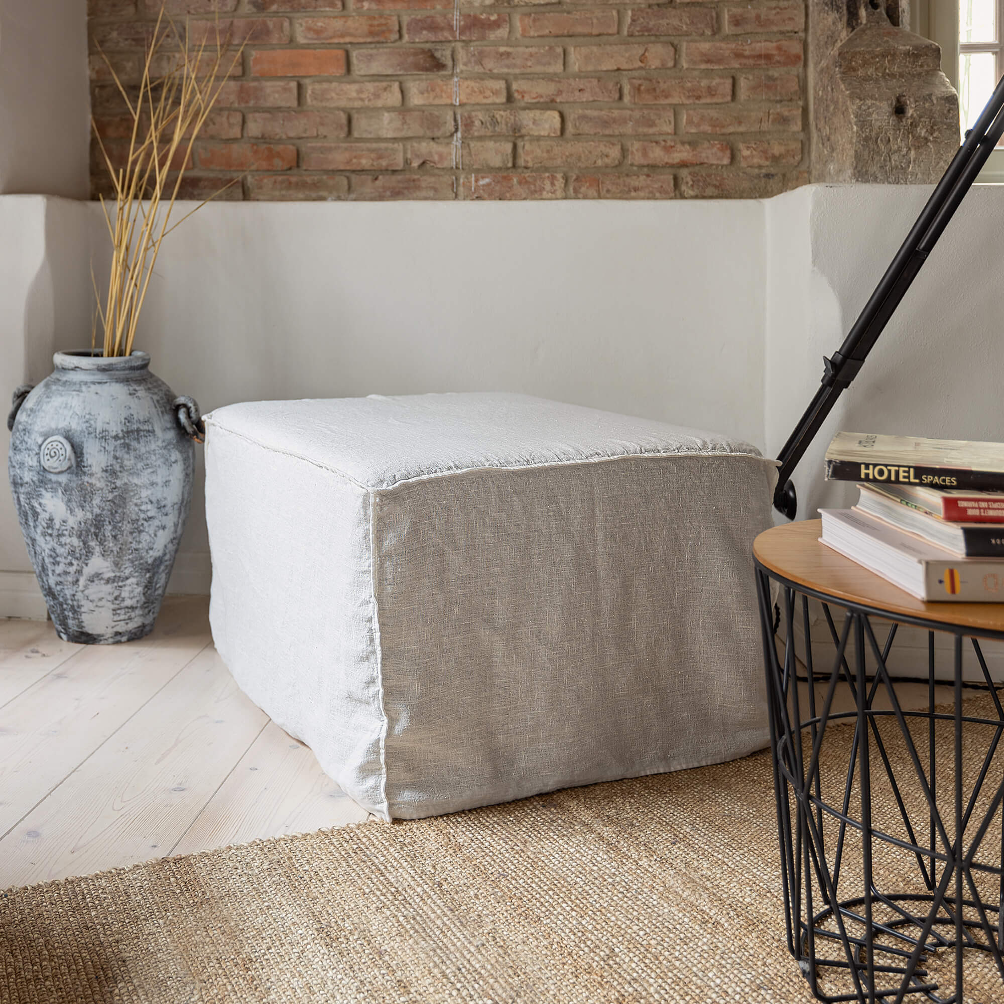 Introducing our new antique white linen ottoman cover – the ultimate solution for giving your ottoman a fresh look and upgrading your interior effortlessly.