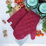 Burgundy red linen oven mitt set (2 pcs) in heavyweight 260 g/m² European linen