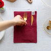 Burgundy red linen cutlery holder will make your table setting look neat and tidy. Decorative cutlery pouch can be paired with table napkins or other table linens, mixed or matched.