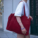 Burgundy Red Linen Tote Bag