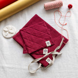 Burgundy red linen coasters and linen bag gift set in heavyweight 260 g/m² European linen