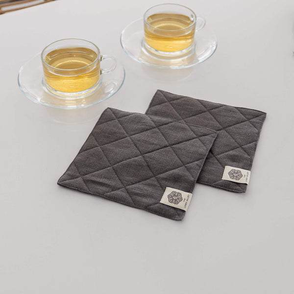 Natural Linen Square Coasters Set