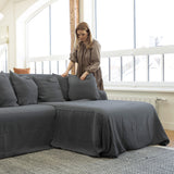 Charcoal Grey Linen Sectional Couch Cover