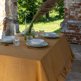 Listen to your wishes and dreams and give your dining area a new character with our cinnamon linen tablecloth with ruffles in an easy and stylish way. Our linen tablecloths are made from high quality natural linen and are designed to last you a long.