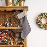 Charcoal Grey linen Christmas stocking with natural linen cuff, heavyweight 260 g/m² European linen