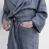 Men's Charcoal Grey Linen Bathrobe