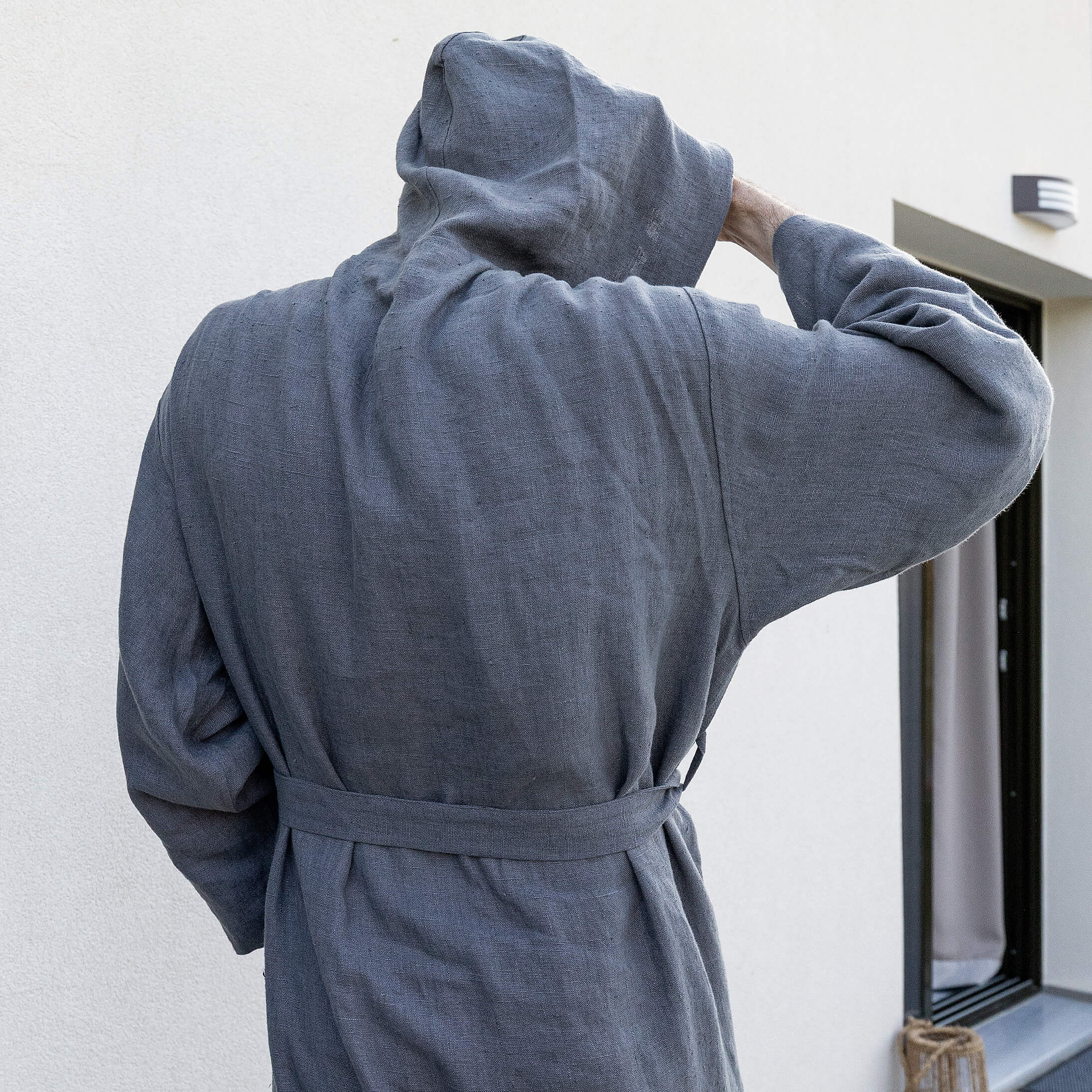 Men's Charcoal Grey Linen Bathrobe