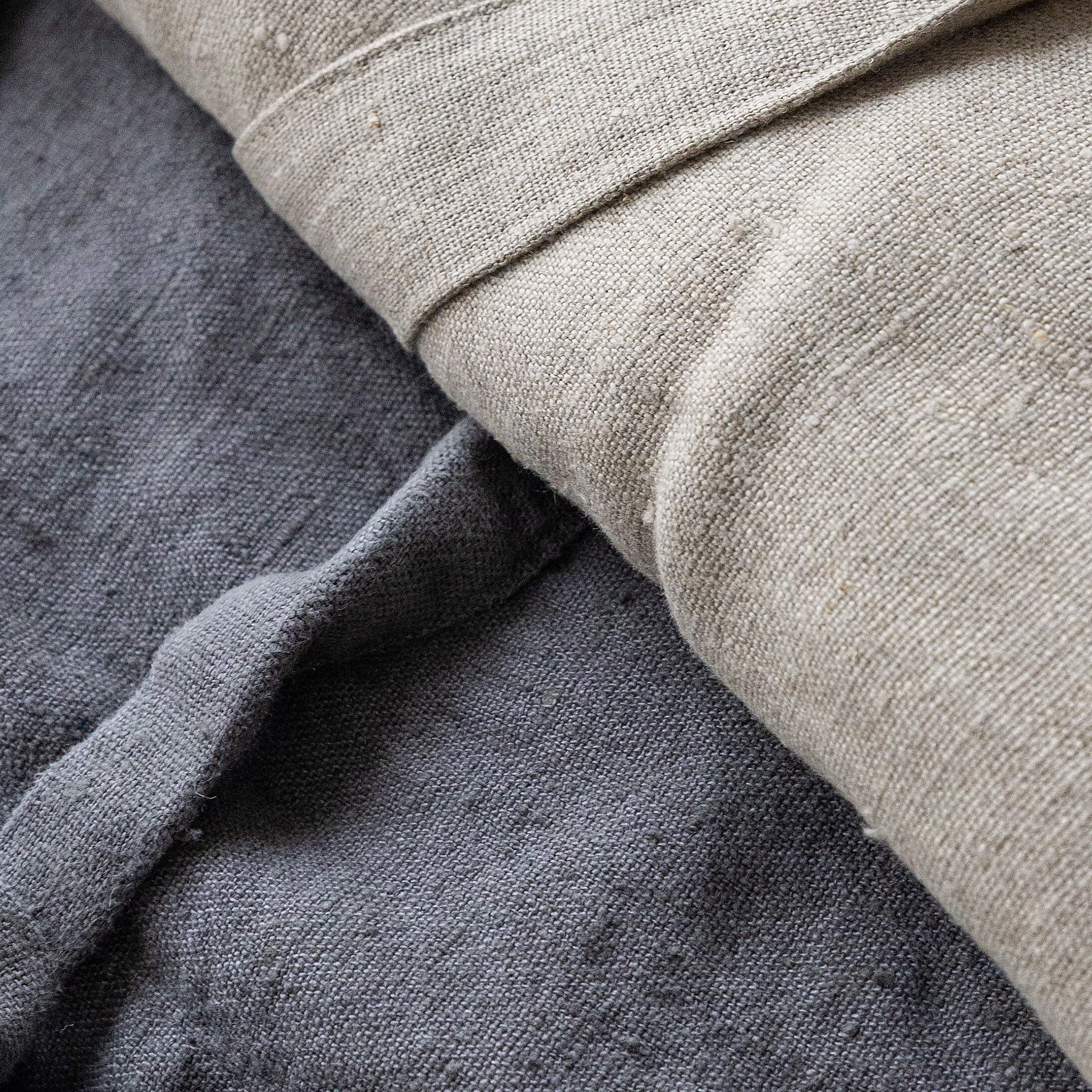 Charcoal grey and rustic linen his and hers bathrobe gift set in heavyweight 260 g/m² European linen