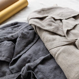 Charcoal grey and rustic linen his and hers bathrobe gift set in heavyweight 260 g/m² European linen