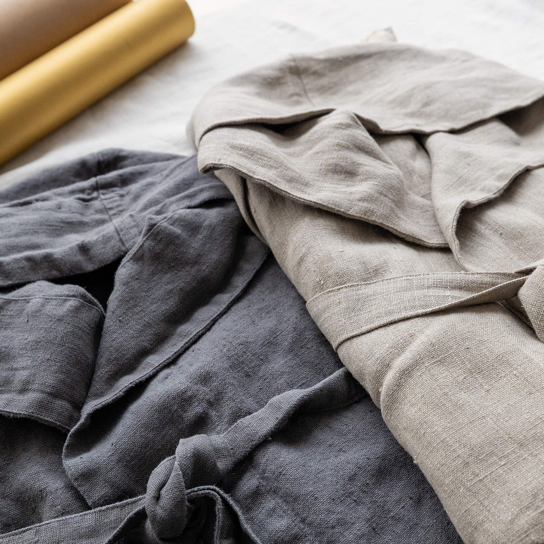 Charcoal grey and rustic linen his and hers bathrobe gift set in heavyweight 260 g/m² European linen