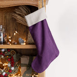 Deep Purple linen Christmas stocking with natural linen cuff, heavyweight 260 g/m² European linen