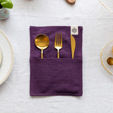 Deep purple linen cutlery holder will make your table setting look neat and tidy. Decorative cutlery pouch can be paired with table napkins or other table linens, mixed or matched.