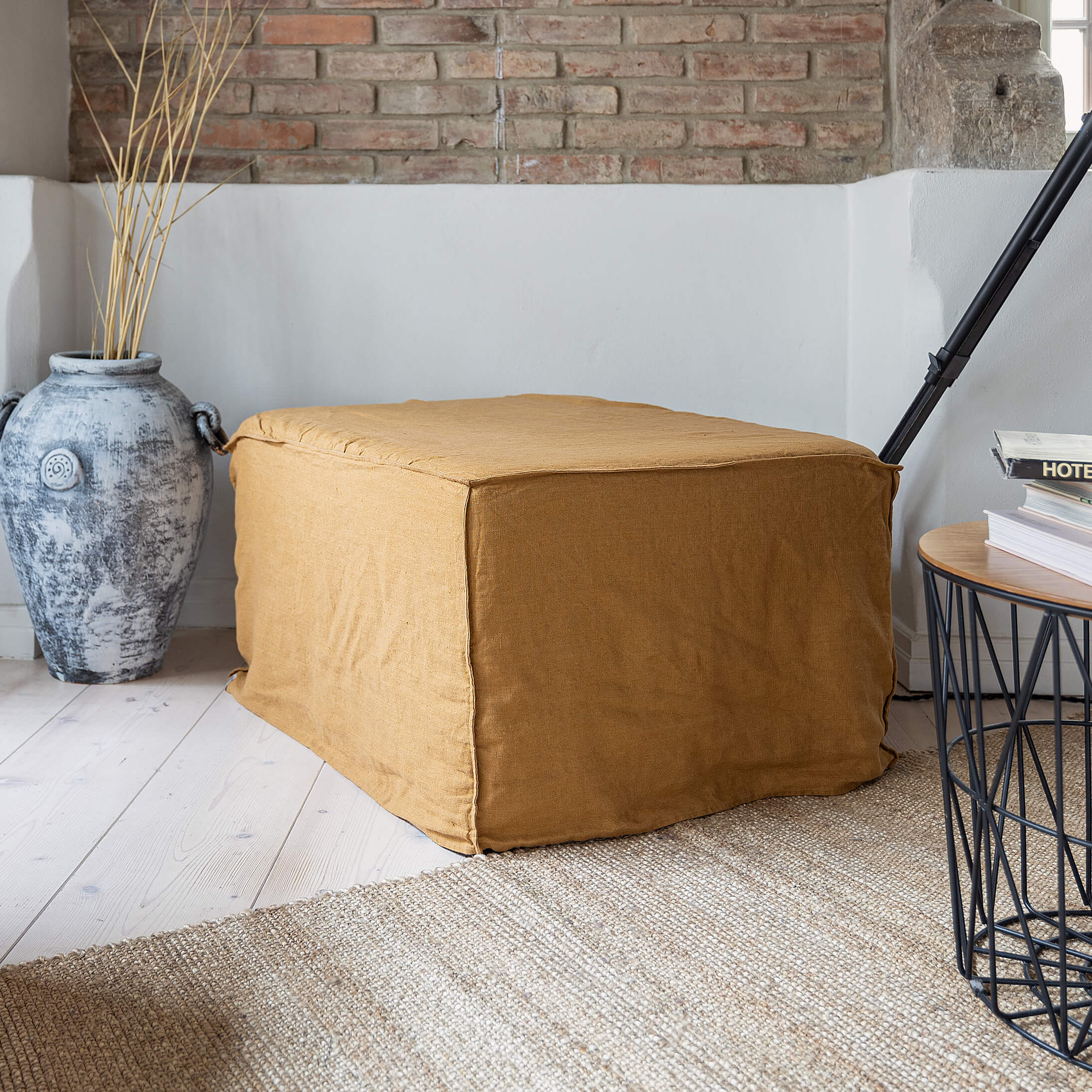 Introducing our new dusty mustard linen ottoman cover – the ultimate solution for giving your ottoman a fresh look and upgrading your interior effortlessly.