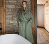 Immerse yourself in our moss green natural linen bathrobe and enjoy the exceptional comfort and elegance and breathability of natural linen.