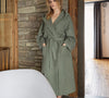 Immerse yourself in our moss green natural linen bathrobe and enjoy the exceptional comfort and elegance and breathability of natural linen.