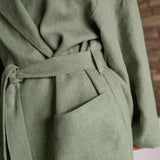 Immerse yourself in our moss green linen bathrobe and enjoy the exceptional comfort and elegance, breathability of natural linen. Our linen bathrobe is designed and crafted with exceptional attention to detail, fabric and long-lasting practicality.