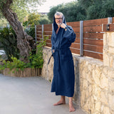 Men's Navy Blue Linen Bathrobe